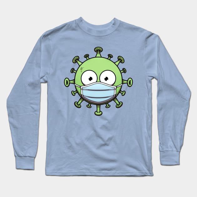 Corona Virus Character Wearing Face Mask Long Sleeve T-Shirt by TheMaskedTooner